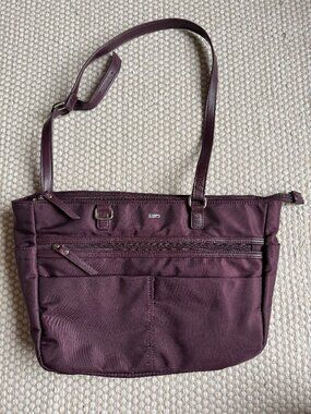 Roots | Purple Nylon Tote Bag | Everyday Carry-All Travel Shoulder Tote Bag